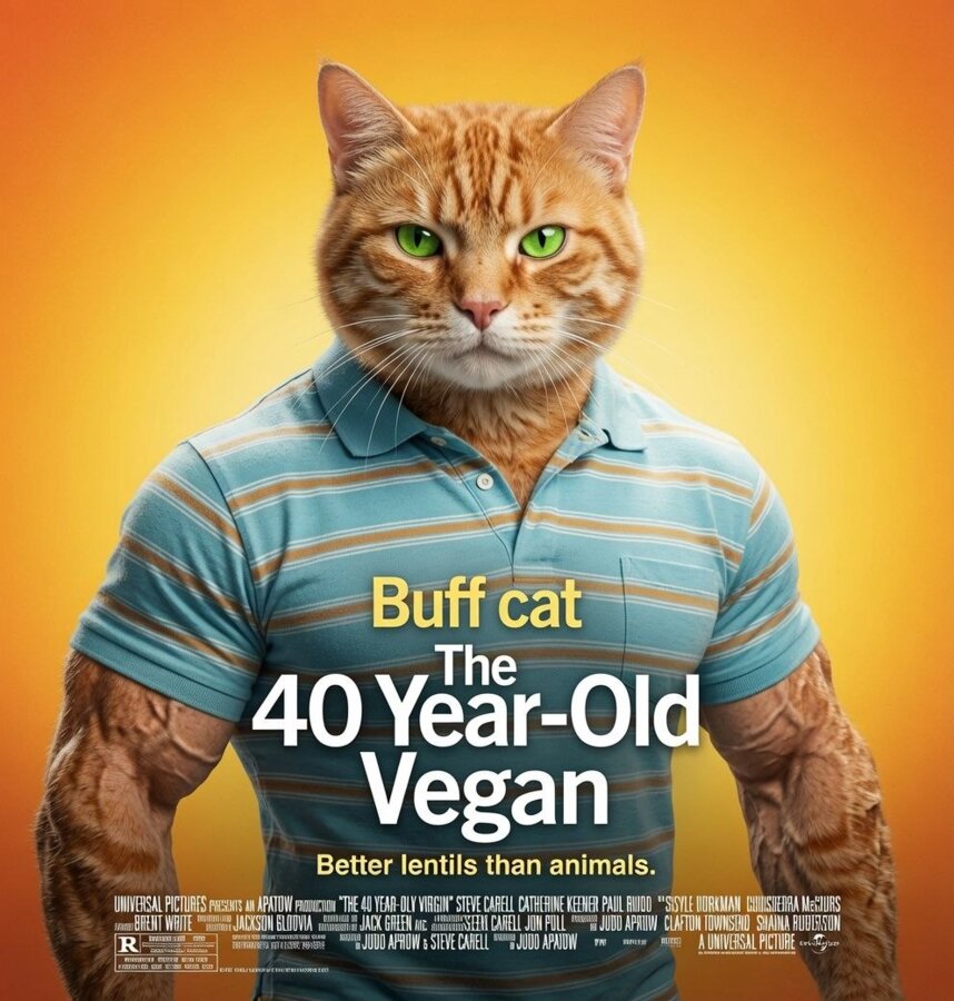 Buff Cat movie poster parody, The 40 Year-Old Vegan